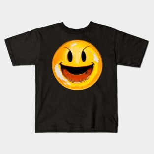Retro Metal Smiley Evil Face 01 Kids T-Shirt